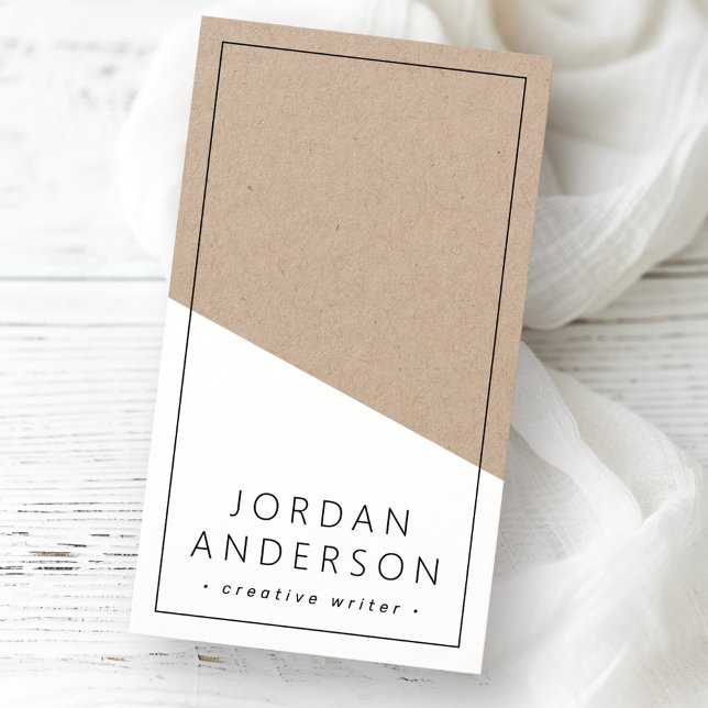 Pappert affärskort för Modern vit geometric Kraft Visitkort (Modern white geometric Kraft paper business card)