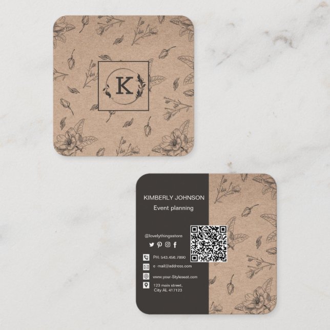 Pappert Affärskort för moderna botaniska fartyg Fyrkantigt Visitkort (Fram/baksida)