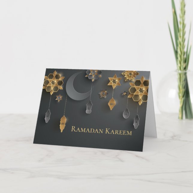 Pappert avskurna Ramadan Lanternor, Måne, Flowers, Kort (Framsida)