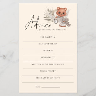 PAPPERT Boho Bear Advice Mamma Pappa Baby Shower-s Flygblad