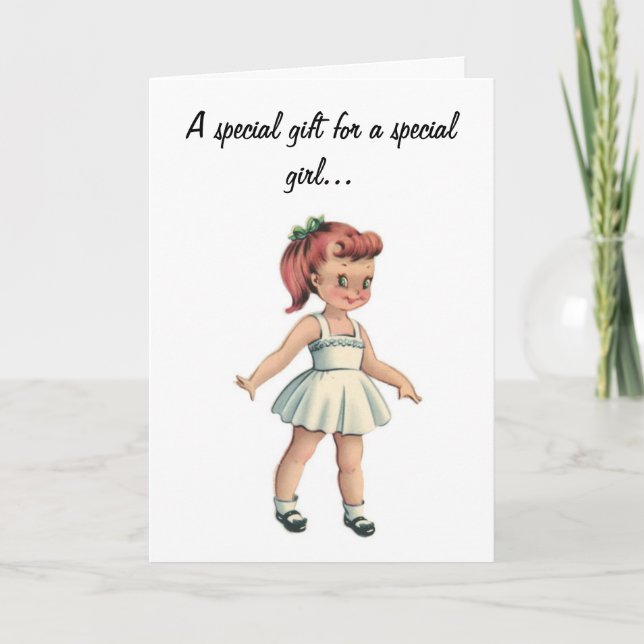 Pappert docka- och klänninggrattis på kort (Framsida)