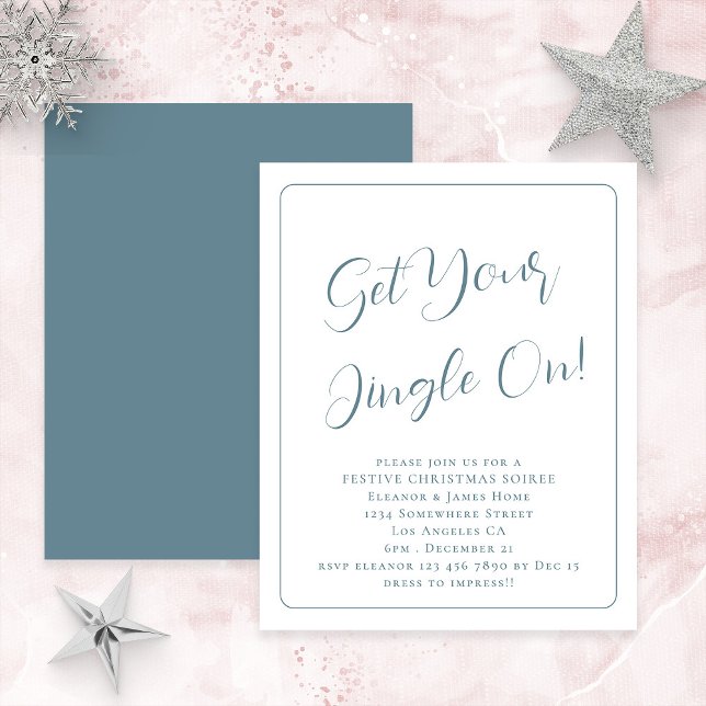 PAPPERT få din jingle på blå jul Inbjudan Flygblad (Front and back view. Great value thin PAPER invitation)
