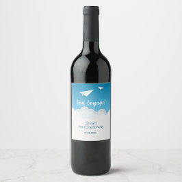 Pappert flygplan i Himlar som går ut Party Vinflaska Etikett