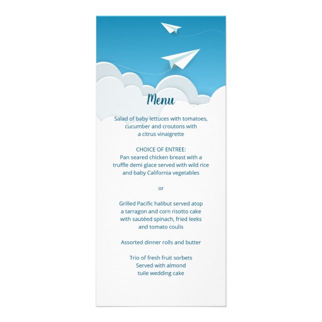 Pappert flygplan på Himlar-menyn på väg bort Reklamkort (Framsidan)