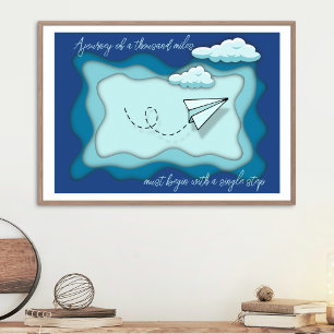 Pappert flygplan   Resan inleds med ett enda steg Poster