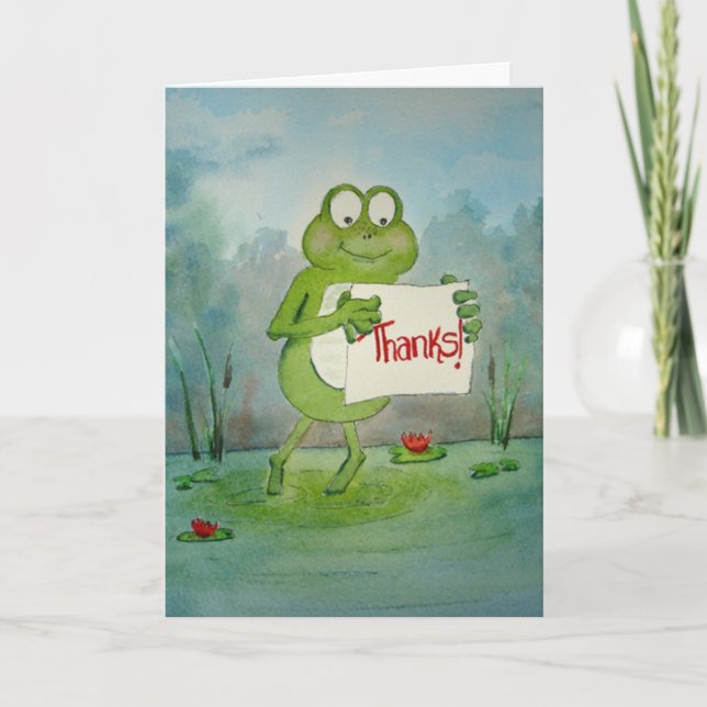 Pappert gratulationskort för Cute Whimsisical Frog Tack Kort (Framsida)