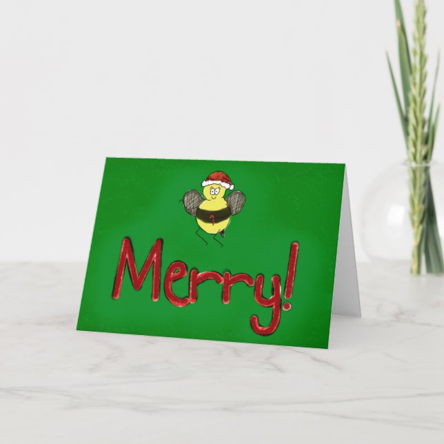 Pappert gratulationskort för god jul Bee Merry Helgkort (Framsida)