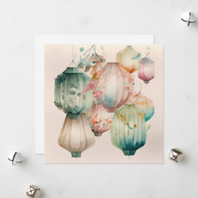 Pappert gratulationskort för lanternor julkort (Fram/Back In Situ)