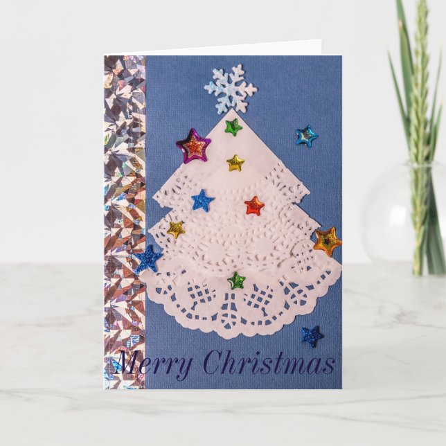 Pappert hälsningskort för doilies julgran helgkort (Framsida)