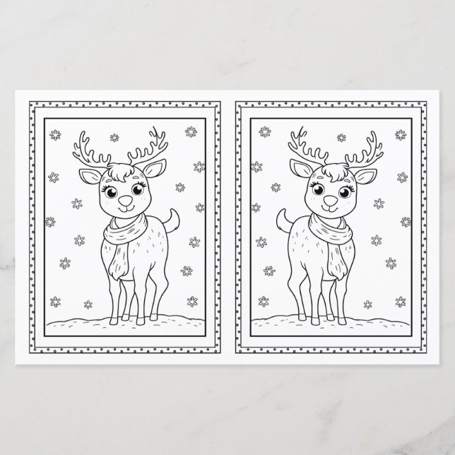 Pappert julkort för barn som färgar renar (Framsida)