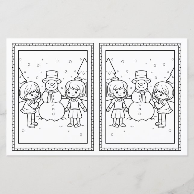 Pappert julkort för barn som färgar Snögubbe (Framsida)