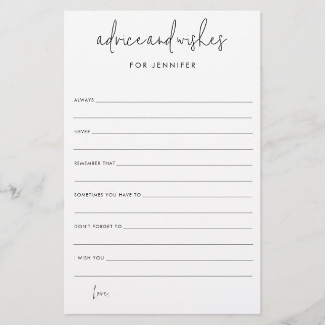 Pappert kort för möhippa Bröllop Önskemål och rådg Flygblad (Framsidan)