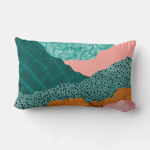 Pappert landskap, rippat, slitet kant, grönt och r lumbarkudde