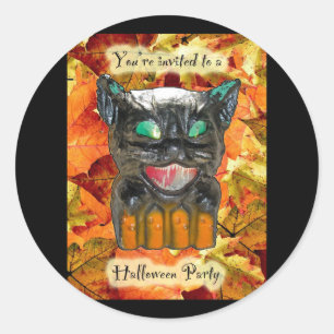 Pappert Mache Cat Halloween fest-inbjudningsfack Runt Klistermärke