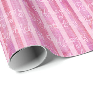 Pappert med stripe-Rosa-födelsedag Presentpapper