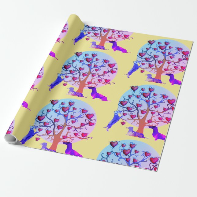 Pappert med vattensvällning, Valentine Dachshund H Presentpapper (Utrullad)