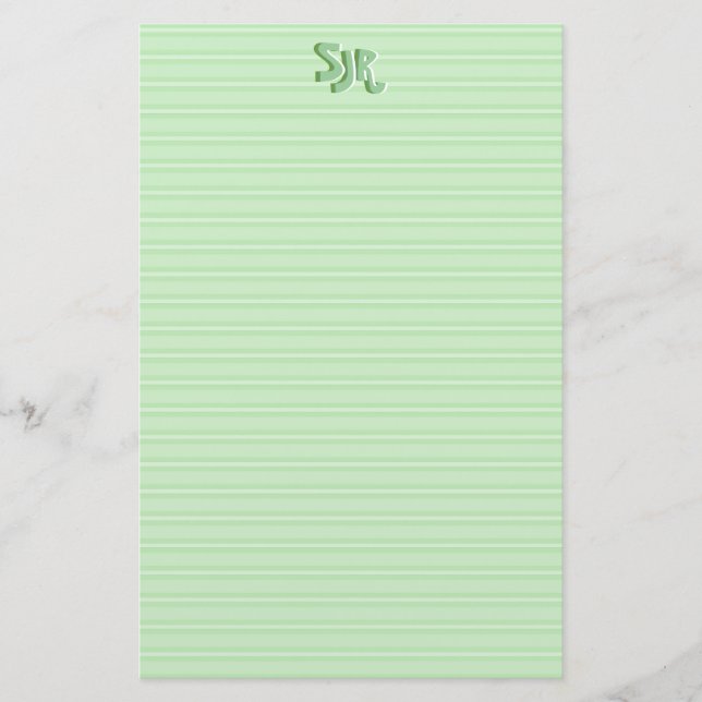 Pappert monogram för grönt och vitstrimlad station brevpapper (Framsida)