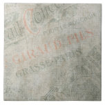 Pappert parisiskt reklamkollage för inmatad Vintag Kakelplatta<br><div class="desc">Ett kollage med reklampaket för vintage paris. De här annonserna skrivs i finare elegant typsnitt och ser ut att vara utslitna. Struktur ser gammalt ut och vävt i gråa, grönt och blek koralltoner. Chic och trendig stil.</div>