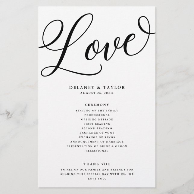 Pappert program för skript, blommande Personlig, s (Framsidan)