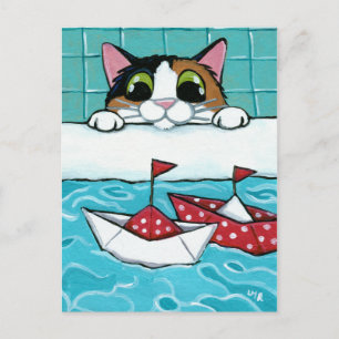 Pappert Segelbåt - Calico Cat Art-vykort Vykort