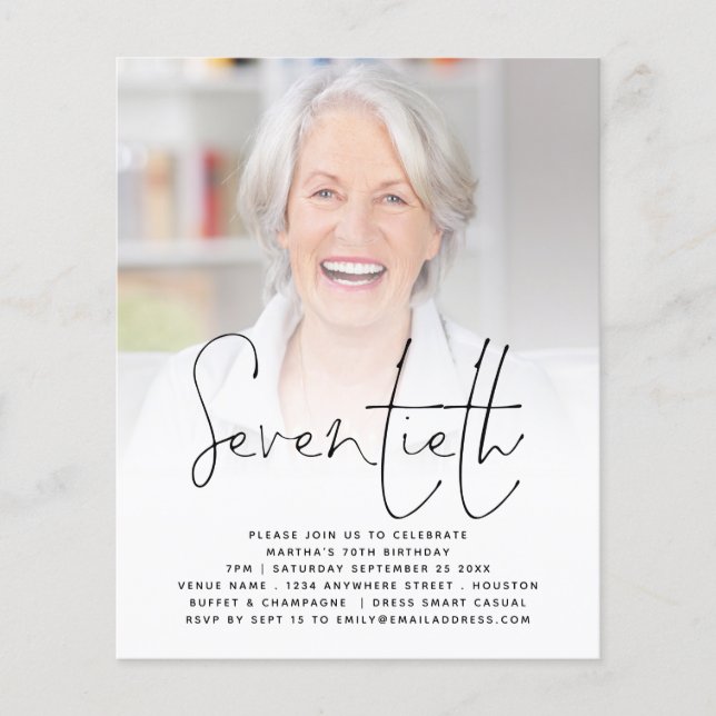 PAPPERT skriptfoto 70:e Födelsedagsfest inbjudan Flygblad (Framsidan)