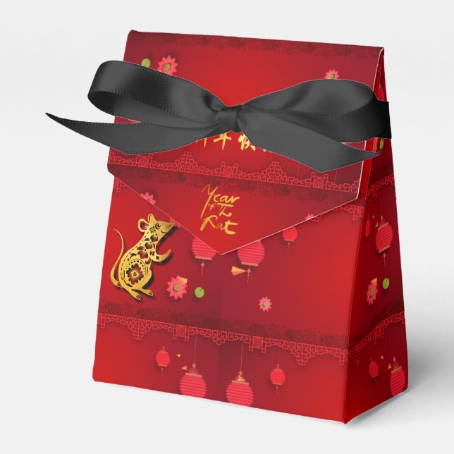 Pappert skurna Råtta-år, stiliserade lyktor TFB Presentaskar (Framsidan Sidan)