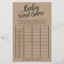 Pappert spelkort för Rustic Kraft Baby Ord Flygblad