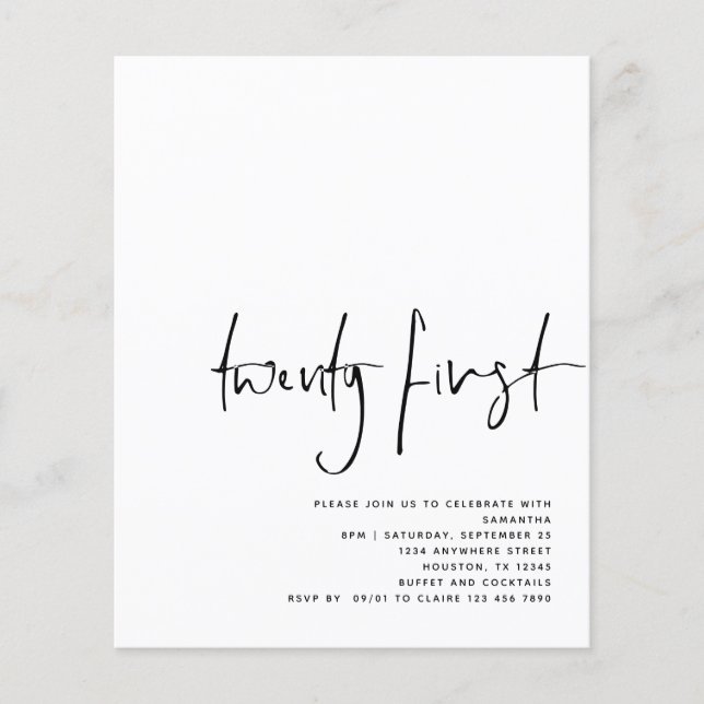 PAPPERT svart skript Vit 21:a födelsedag Flygblad (Framsidan)