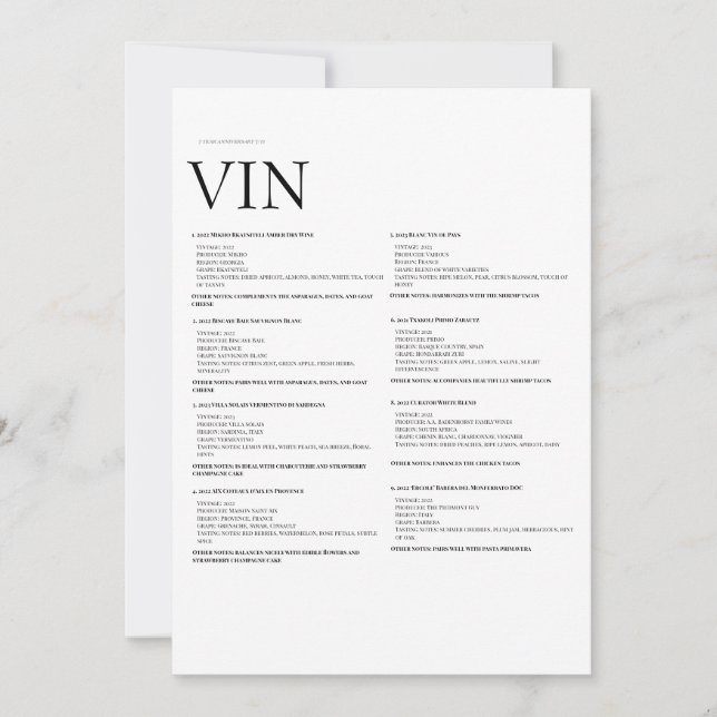 Pappert tecken på vin-menyn - fysisk Visning för E Inbjudningar (Framsida)
