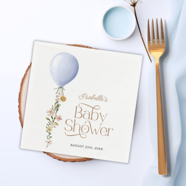 Pappert tema för Blue Balloon Blommigt Boy Baby Sh Pappersservett (Blue Balloon Floral Boy Baby Shower Theme Paper Napkins)