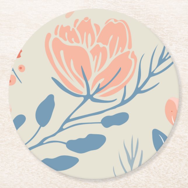 Pappert Underlägg - Elegantens rosa och blå design Papper Rund (Framsidan)