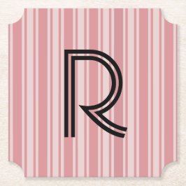 Papperunderlägg med rosa ränder och monogram underlägg papper