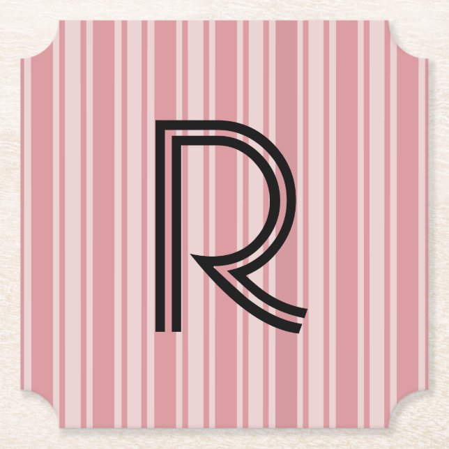 Papperunderlägg med rosa ränder och monogram underlägg papper (Framsida)