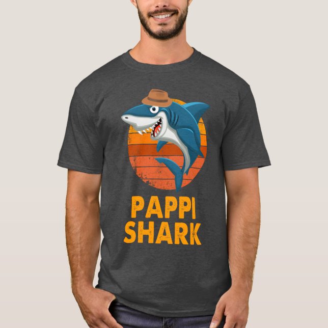 Pappi Shark Pappa Grandpa Fars dag vänner T Shirt (Framsida)