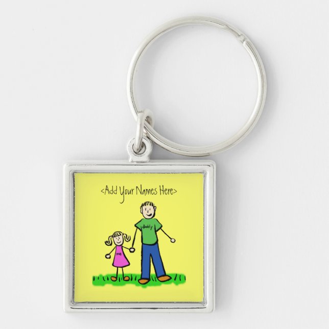 Pappor Blue Keychain (anpassade namn) Fyrkantig Silverfärgad Nyckelring (Framsidan)