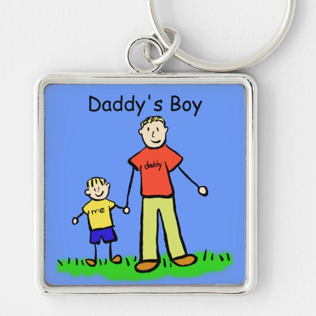 Pappor Boy Blond Keychain (Anpassa) Fyrkantig Silverfärgad Nyckelring (Framsidan)