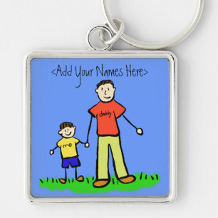 Pappor Boy Brunette Keychain (anpassade namn) Fyrkantig Silverfärgad Nyckelring