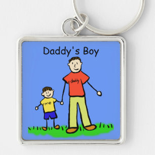 Pappor Boy Brunette Keychain (anpassade namn) Fyrkantig Silverfärgad Nyckelring