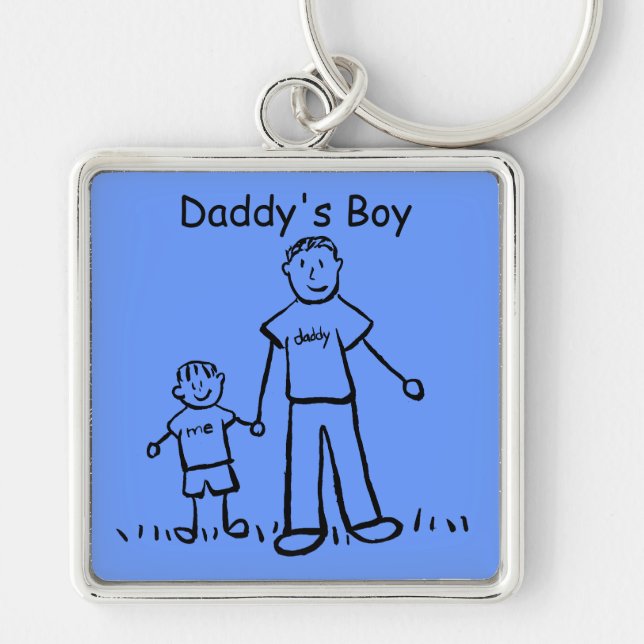 Pappor Boy Keychain (Anpassa) Fyrkantig Silverfärgad Nyckelring (Framsidan)