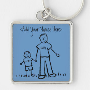 Pappor Boy Keychain (Anpassa Namn) Fyrkantig Silverfärgad Nyckelring