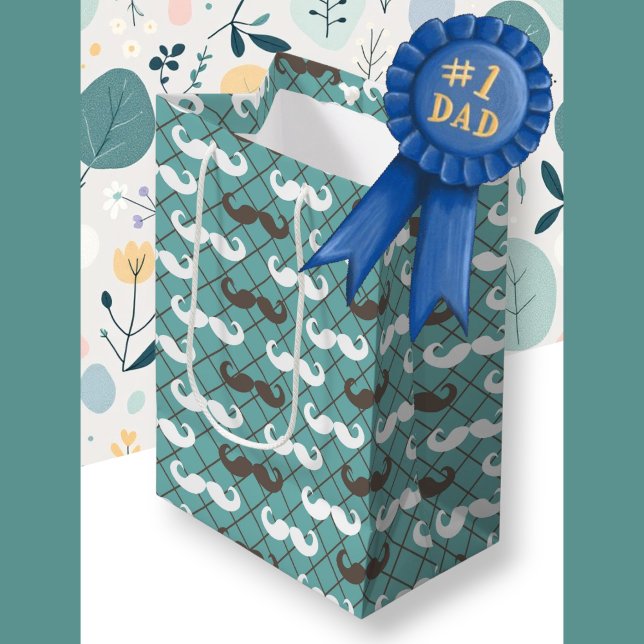 Pappor Brown & Teal Mustache (Father's Brown & Teal Mustache Medium Gift Bag)