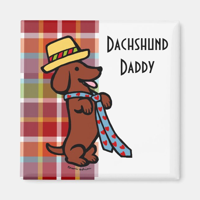 Pappor Dachshund Tecknad Play Magnet (Framsidan)