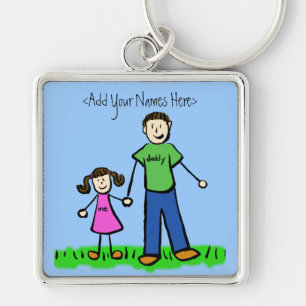 Pappor Girl Brunette Keychain (anpassade namn) Fyrkantig Silverfärgad Nyckelring