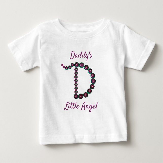 Pappor Little Angel Rosa Grönt Brev D Monogram T Shirt (Framsida)