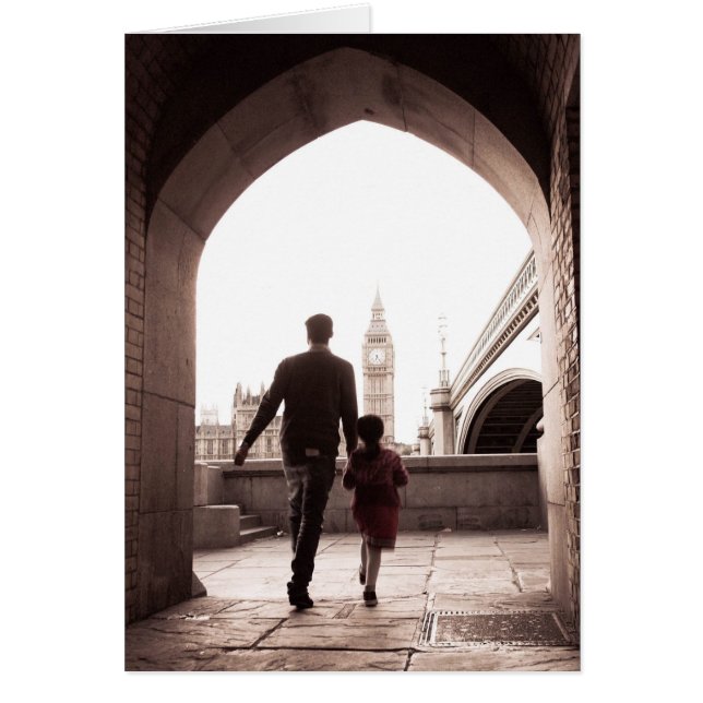 Pappor Little Girl - London - Big Ben Card Hälsningskort (Framsidan)