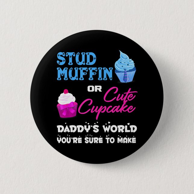 Pappor Stud Muffin eller Cute Cupaka Gender Reveal Knapp (Framsida)