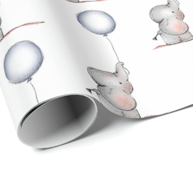Pappra - Baby elefanter med ballonger Presentpapper (Rullad Hörn)