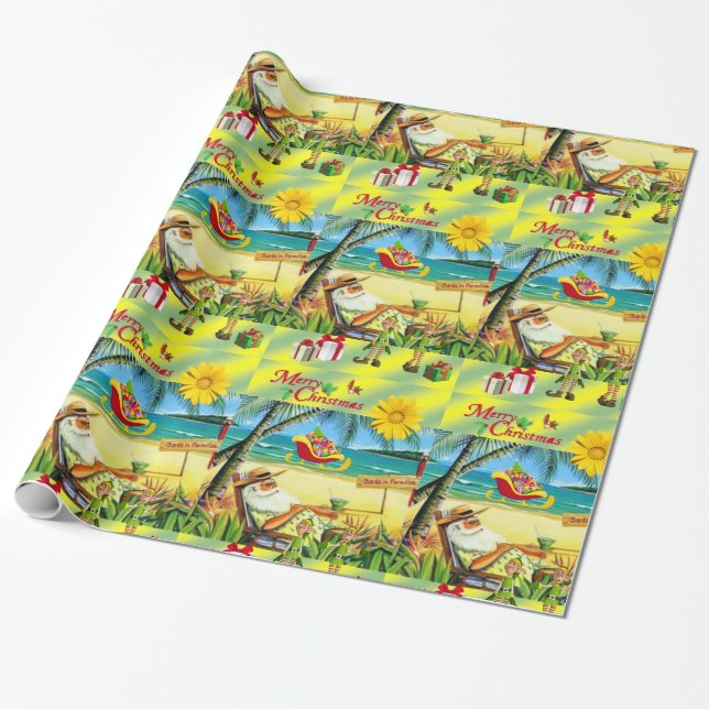 Pappra Beach Bum Santa Wrapping Presentpapper (Utrullad)