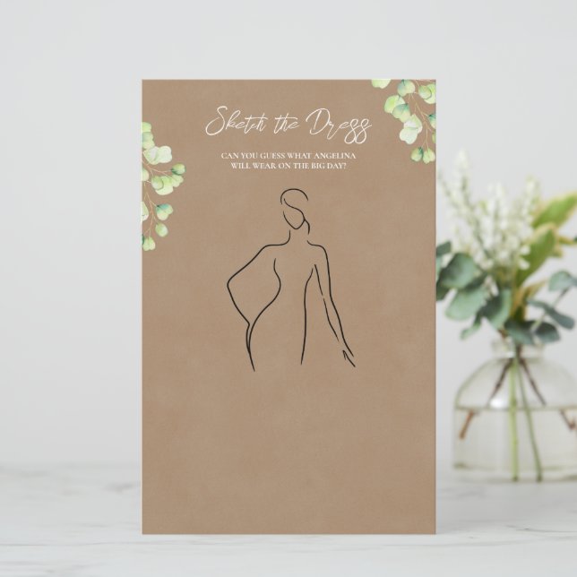 Pappra blad med spelet "skissera klänningen". (Stående Fram)