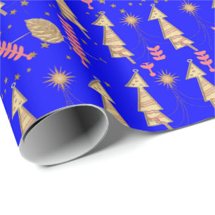 Pappra blått för omformning av guld Julgranar Presentpapper